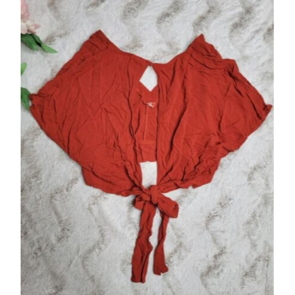 Sky And Sparrow Clay Red Short Sleeve Crop Top V Neck Tie Back Size XL - Picture 6 of 8